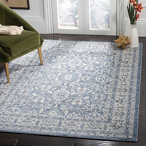 SAFAVIEH Charleston Collection - Alfombra de área de 9 x 12 pies, color azul marino y crema, diseño oriental envejecido, no desprende pelusa y de