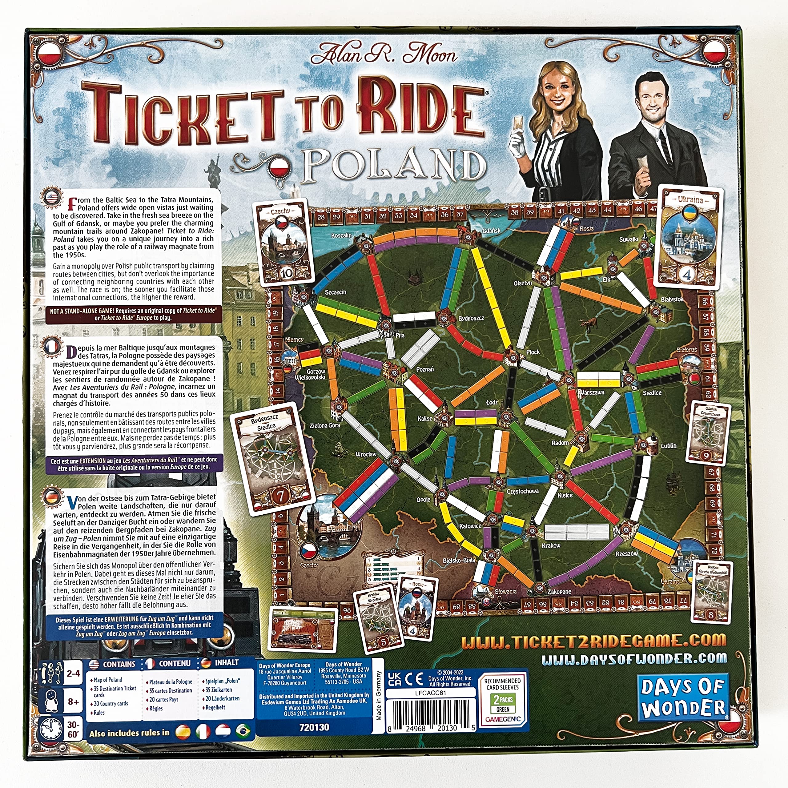 Days of Wonder, Train pour Train - Pologne, Extension de Carte, Jeu Familial, Jeu de société, 2 à 4 Joueurs, à partir de 8 Ans, 30 à 60 Minutes, Allemand, multilingue