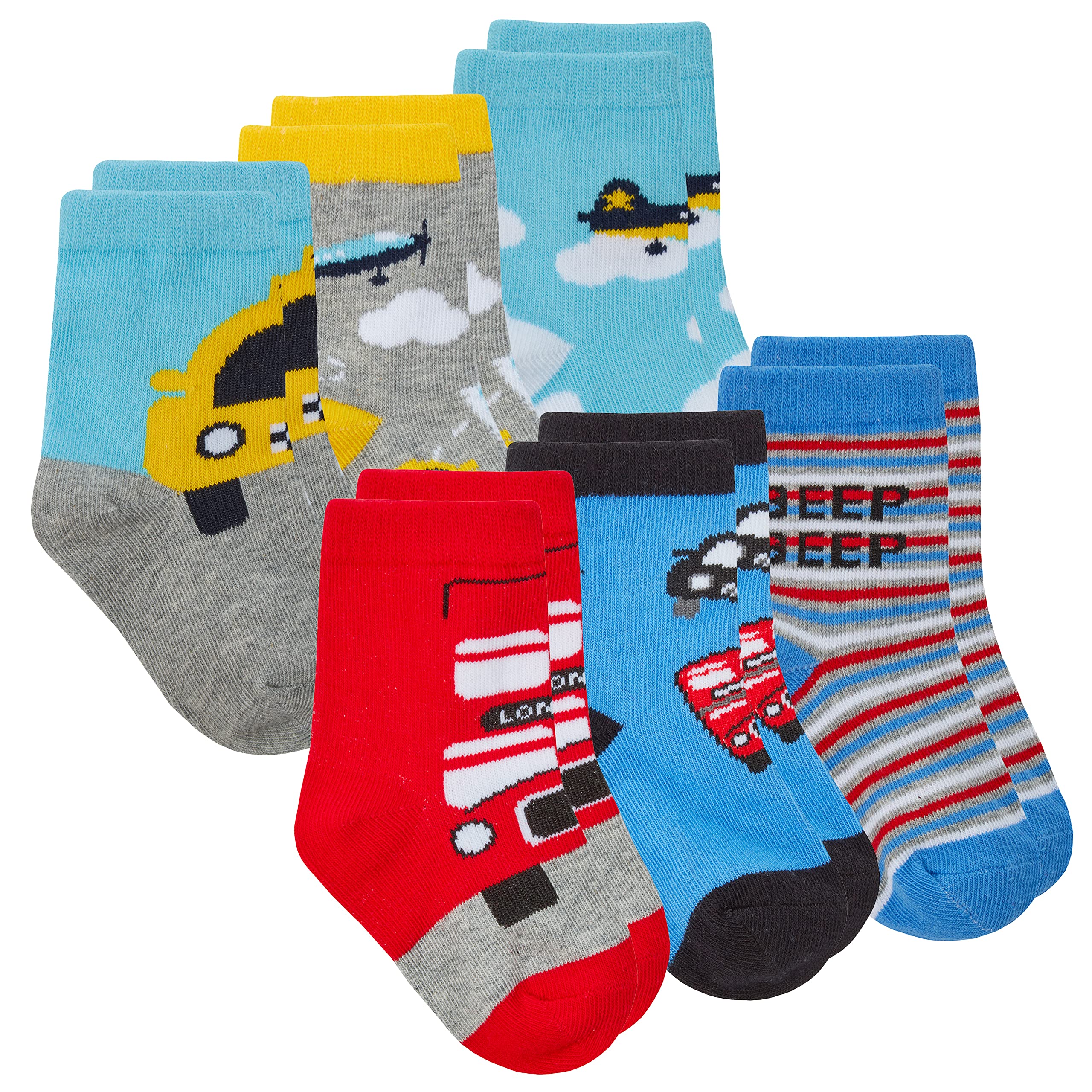 Metzuyan Baby Boys Cartoon Vehicles Cars Socks Cotton Rich Novelty Mid Calf London Bus Red Taxi Blue 3-5.5