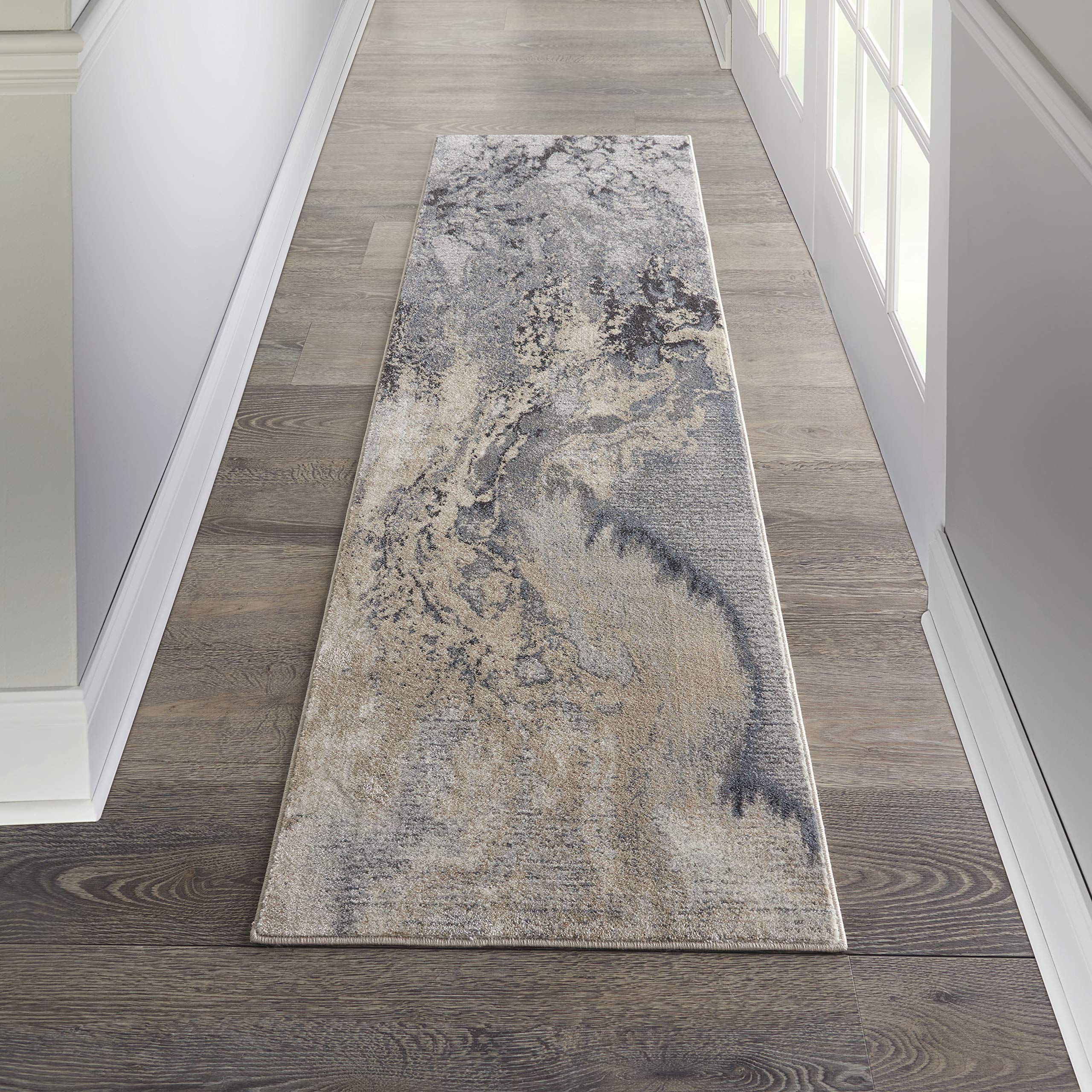 Rugs DirectNourison Maxell Modern Contemporary Grey Polyester Area 2 Feet 2 Inches by 7 Feet 6 Inches, 2'2" x 7'6"