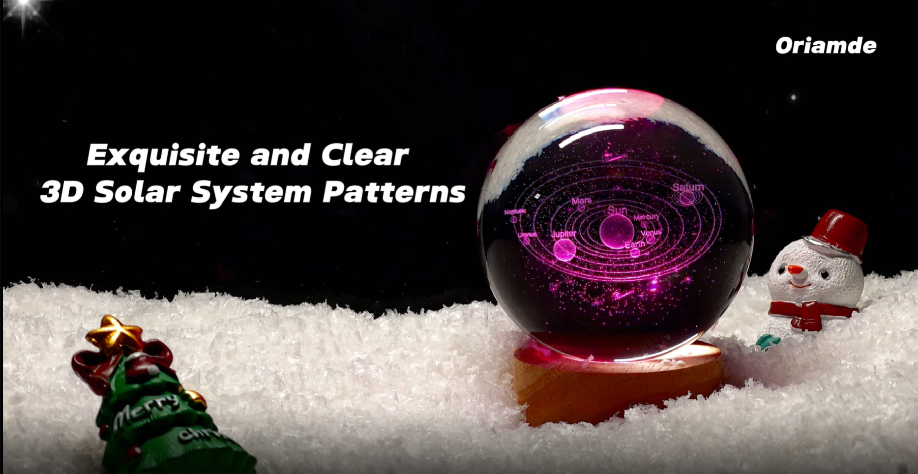 3D Solar System Crystal Ball Night Light 3.15 inch Galaxy Planet