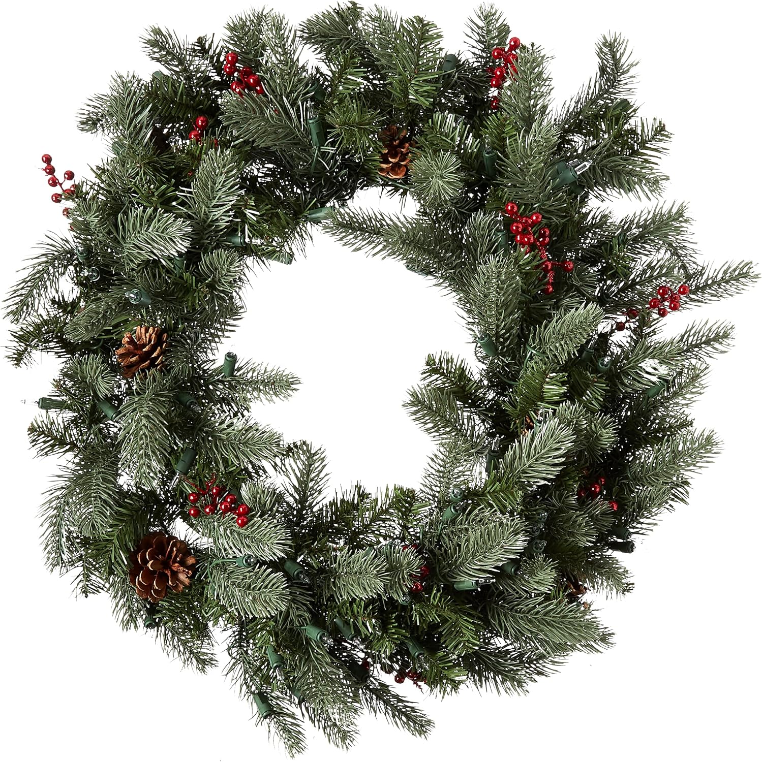 30" Lighted Artificial Pine Christmas Wreath with Berries and Pine Cones