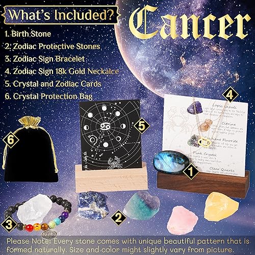 Miniatura 2 de Regalos del zodiaco del cáncer para mujeres, regalos espirituales, regalos de horóscopo con piedra natal del zodiaco y pulsera de chakras, juego de