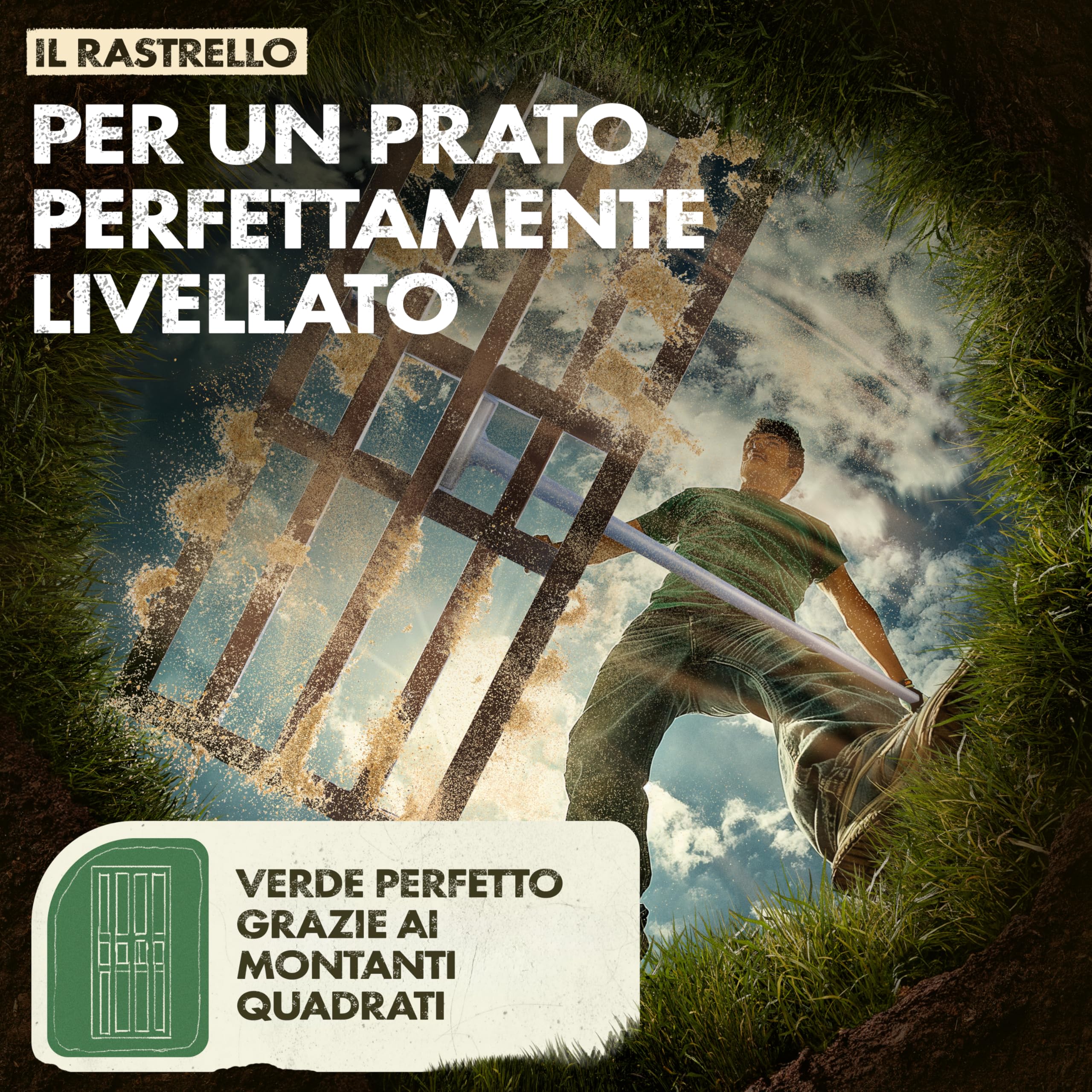 GARLINGO Rastrello per prato | 75 x 35 cm | incl. 1,7m di ASTETTO in metallo | Rastrello per prato per sabbiare il prato, livellare la sabbia del prato, aeratore Rasen Leveling rake