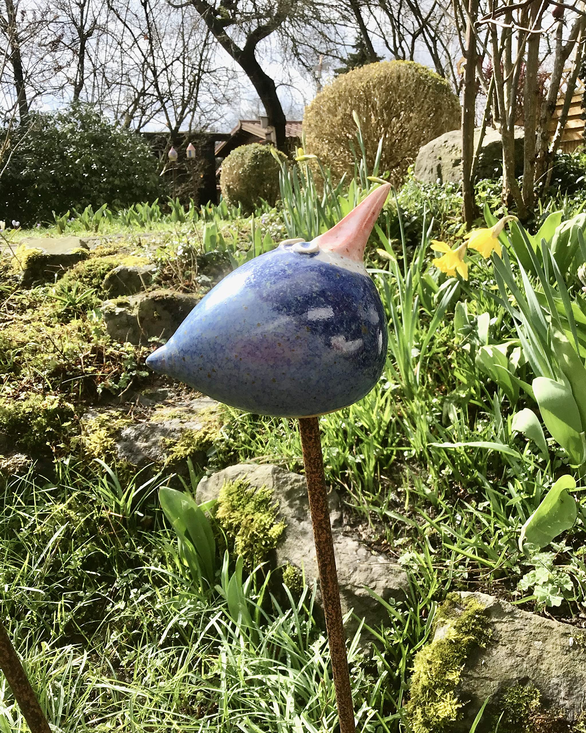 Keramikvogel, Gartenstecker, Gartendekoration, frostfest, getöpfert Garten