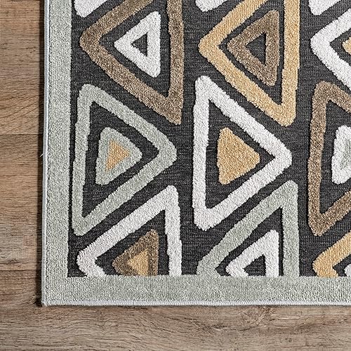 Miniatura 4 de nuLOOM Aneka - Alfombra de triángulos a rayas, lavable a máquina, 5x8, beige