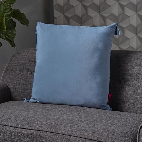 Miniatura 2 de Christopher Knight Home Nolan - Almohada cuadrada de tela con borlas, color azul claro