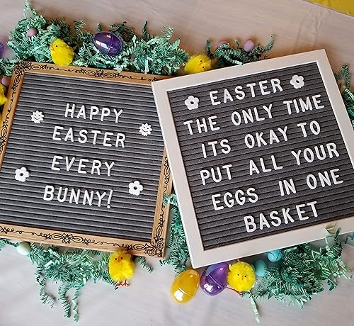 Miniatura 7 de Woodburned Art Felt Letter Board Set with Stand, 340 White Letters, Bag and COA - Limited Edition Fleuri Design - Dark Gray Felted Board in a 10x10