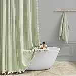 BTTN Rideaux de douche Boho Farmhouse, Linge Rustique de douche à rayures Bohemian Set de rideaux de douche avec du Tassel, hydrofuge, moderne Vintage de tissu de pays Rideaux pour salle de bain, crème / beige, 72x72