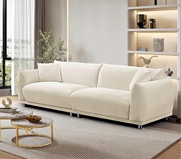 Container Furniture Direct Stylish and Luxurious Velvet Sofa with Modern Corner Design, Living Room Furniture with Minimalist Vibes, Two Accent Pillows Included, Cream White