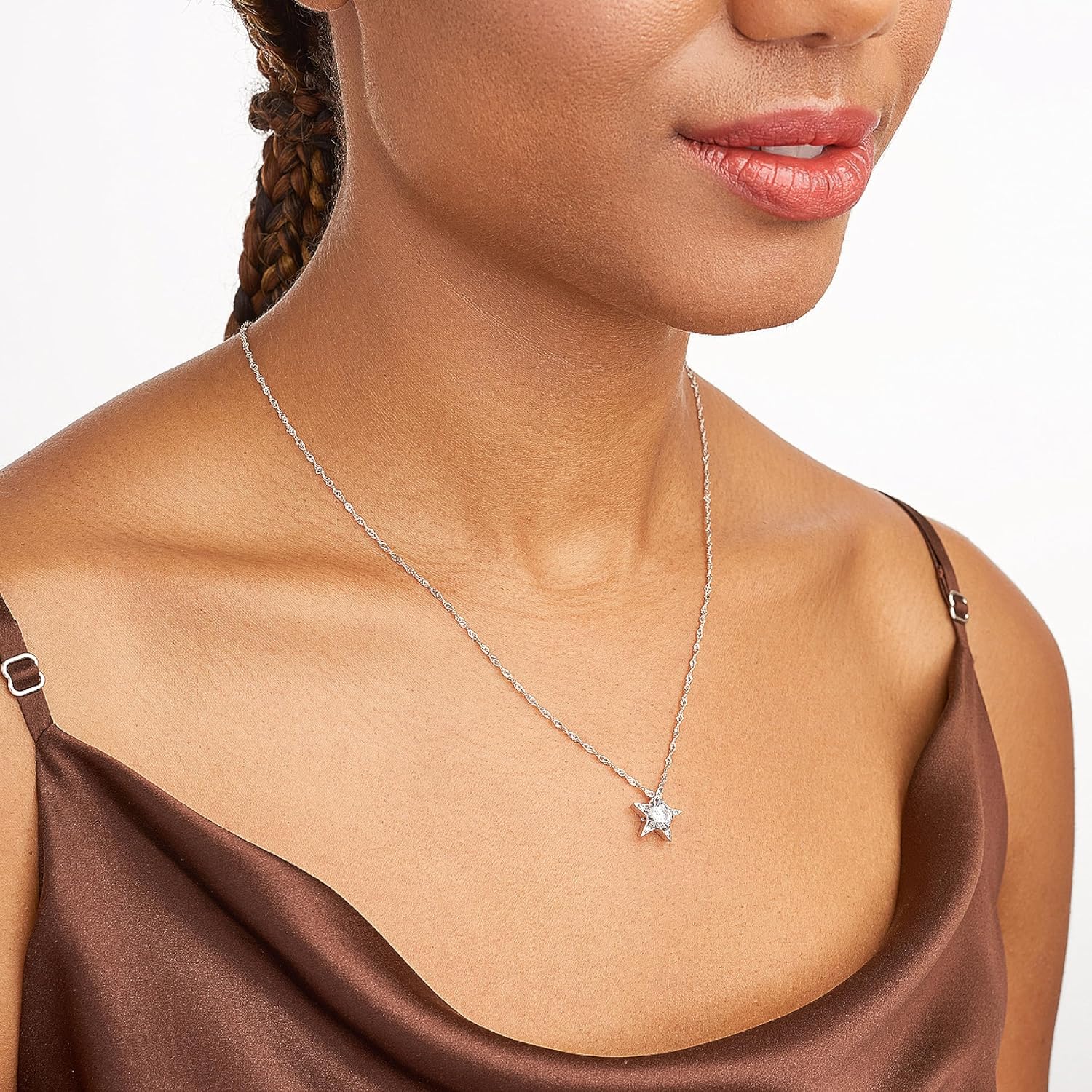 MORGAN & PAIGE .925 Sterling Silver Rhodium or 18K Gold Plated Cubic Zirconia Pave Star Stud Earrings for Women or CZ Star Pendant Necklace - Dainty Hypoallergenic Silver Necklace for Women Jewelry - Image 2