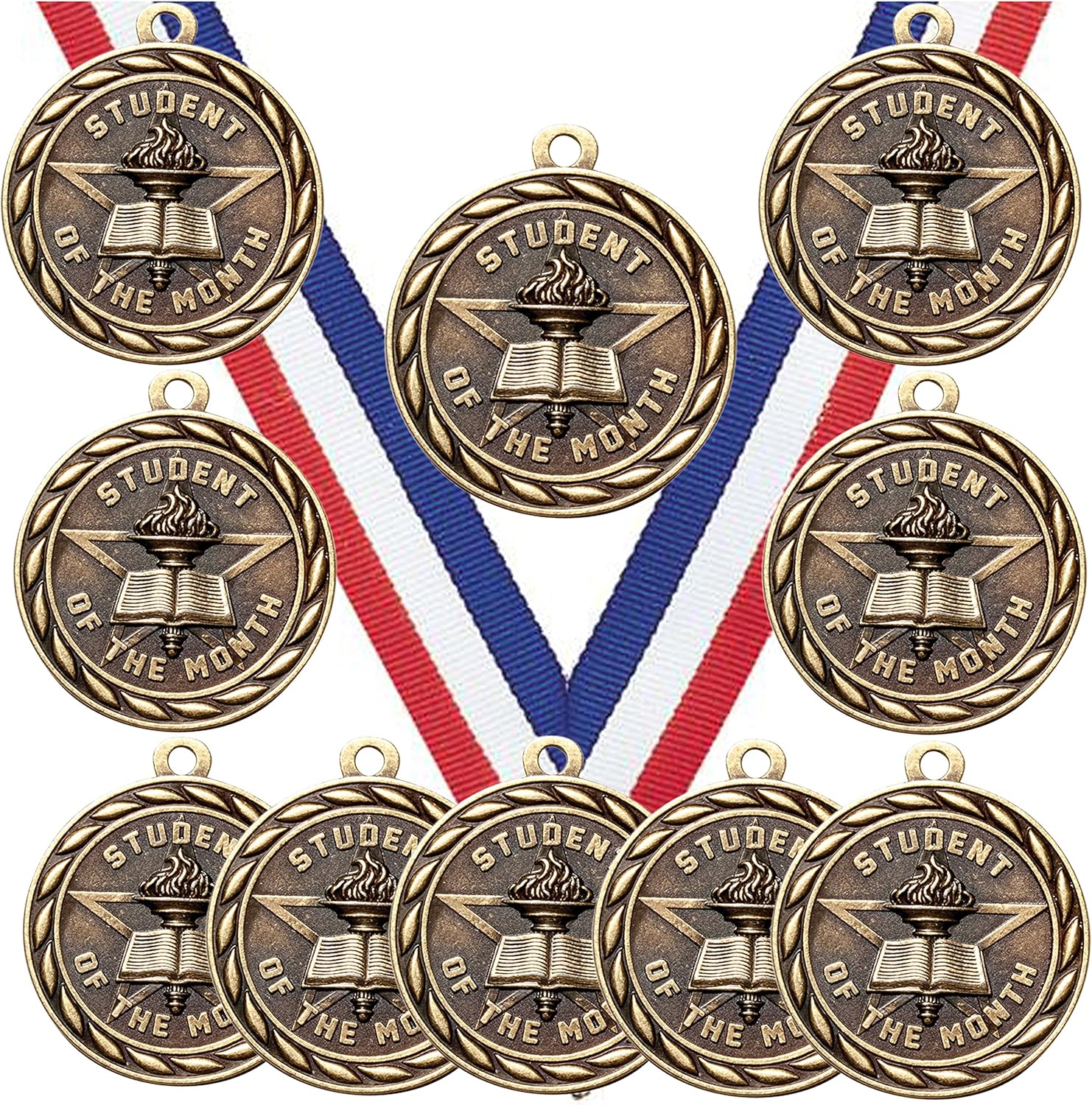 Express Medals Pack of 10 (or More) 2 Inch Gold Student of The Month Award Medals Variations with or Without Engraving Personalization Engraved Custom Text Names