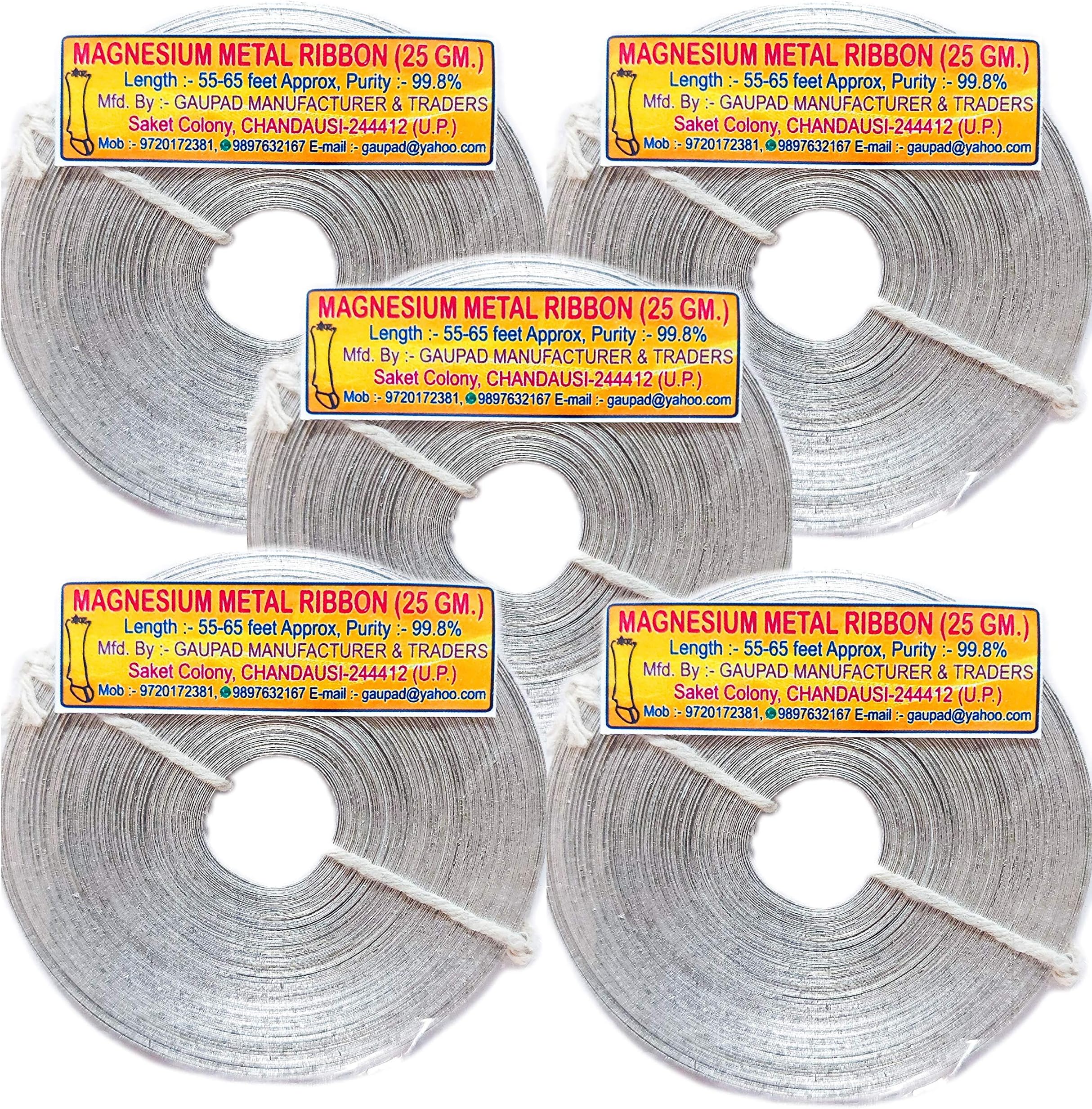 Magnesium Metal Ribbon Coil (25 Grams) Lab Study Purpose (Pack of 5)