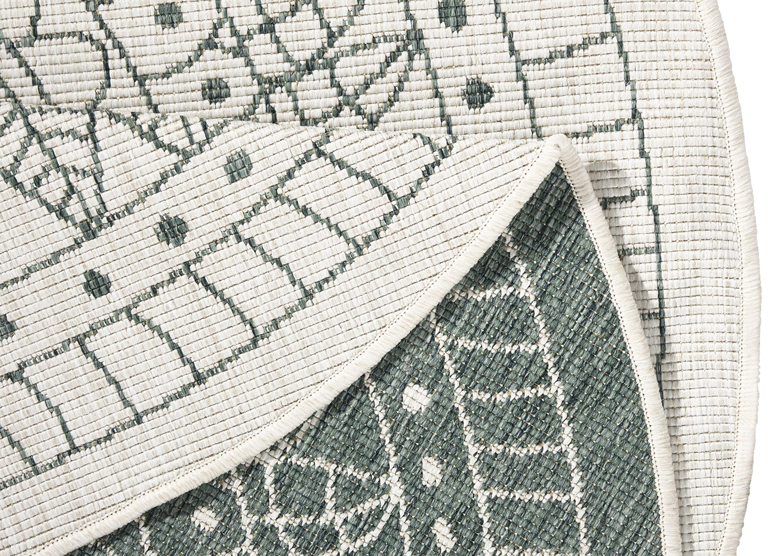 Hanse Home Northrugs Porto In- und Outdoor Teppich Rund – Runder Wendeteppich Wasserfest Mandala Design Flachgewebe Teppich Wetterfest für Balkon, Terrasse, Garten, Wohnzimmer in Grün Creme, ⌀140cm