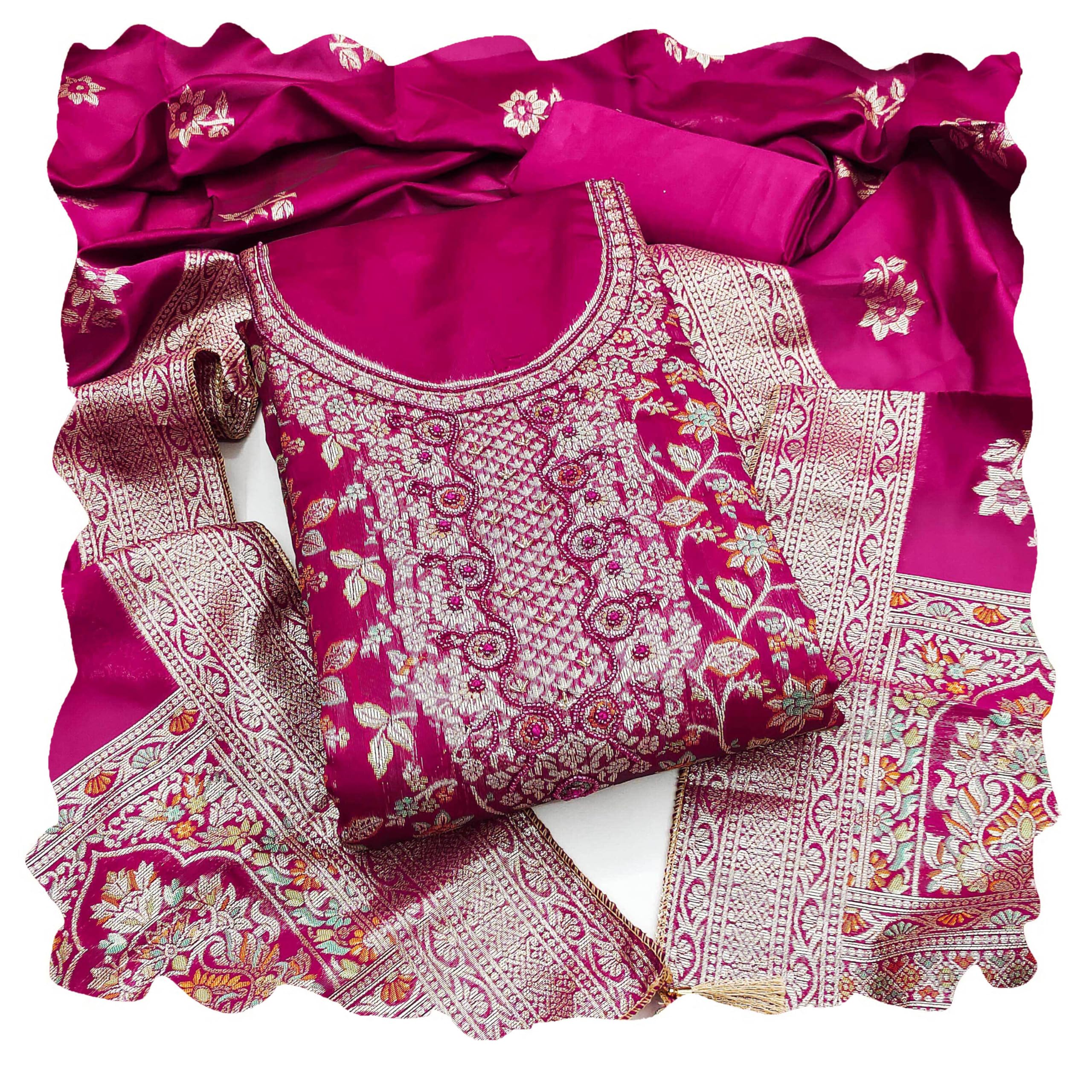 manvaa Women'S Magenta Unstitched Woven Jacquard Dress Material (CP9091MGT)-picture-23
