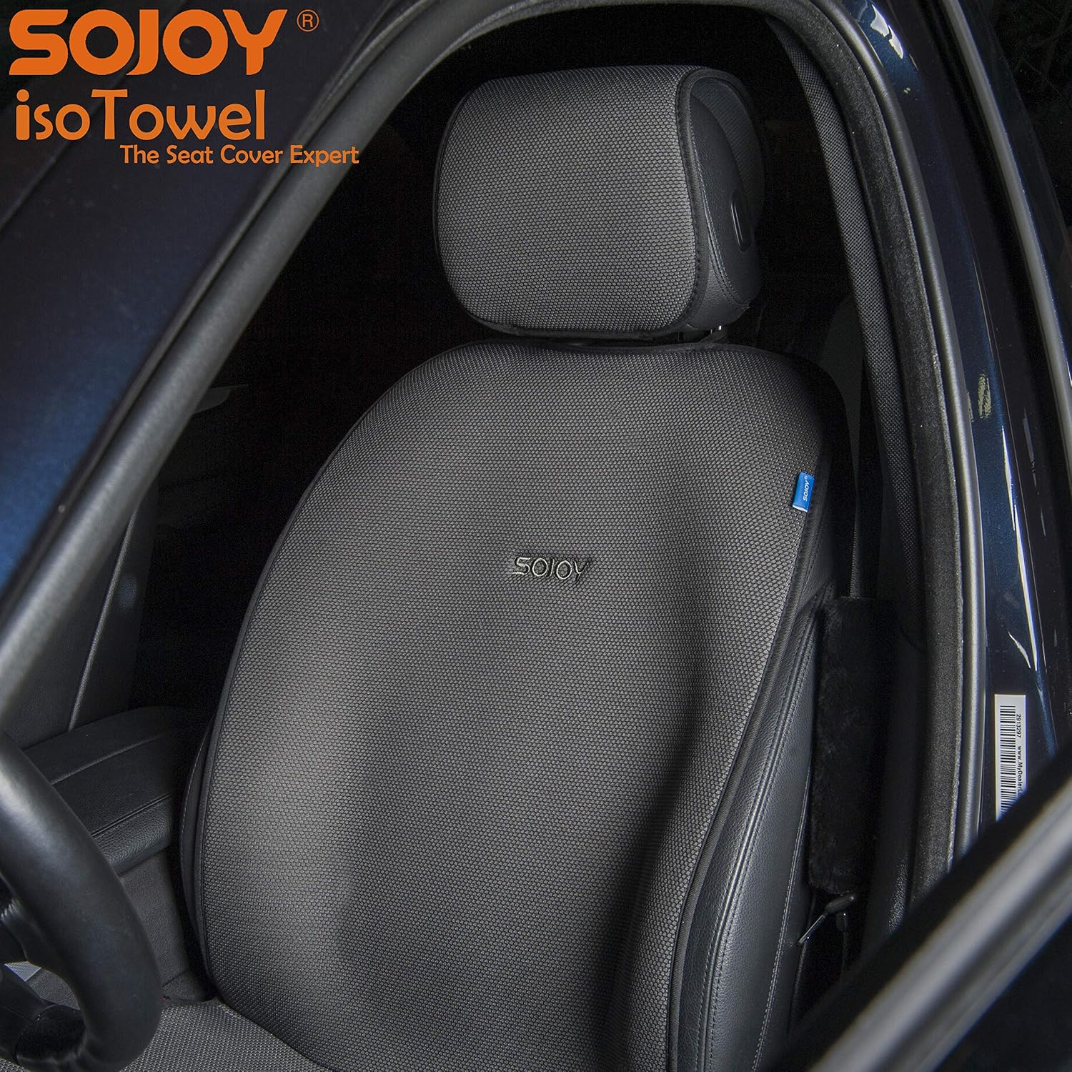 Sojoy IsoTowel Front Car Seat Cover-Microfiber Car Seat Protector Sweat-Quick Dry Non-Slip Seat Towel Cover-Honeycomb Cloth Four Seasons All Weather (Black)