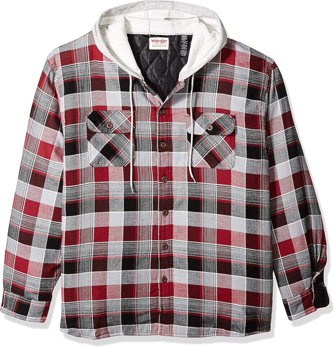 Wrangler Authentics Chaqueta de franela con forro acolchado de manga larga para hombre con capucha