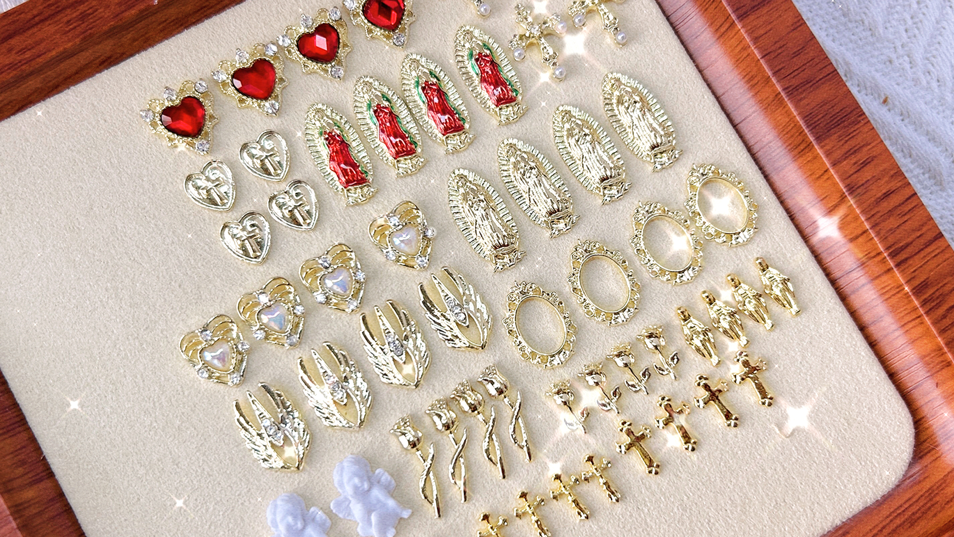 Amazon.com: 65pcs Virgin Mary Cross Gold Nail Charms 3D Heart