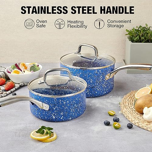 Miniatura 34 de Saucepan Set, Nonstick 2Qt & 3Qt Sauce Pans with Lids, Small Pot with Lid - Natural Granite, Grey