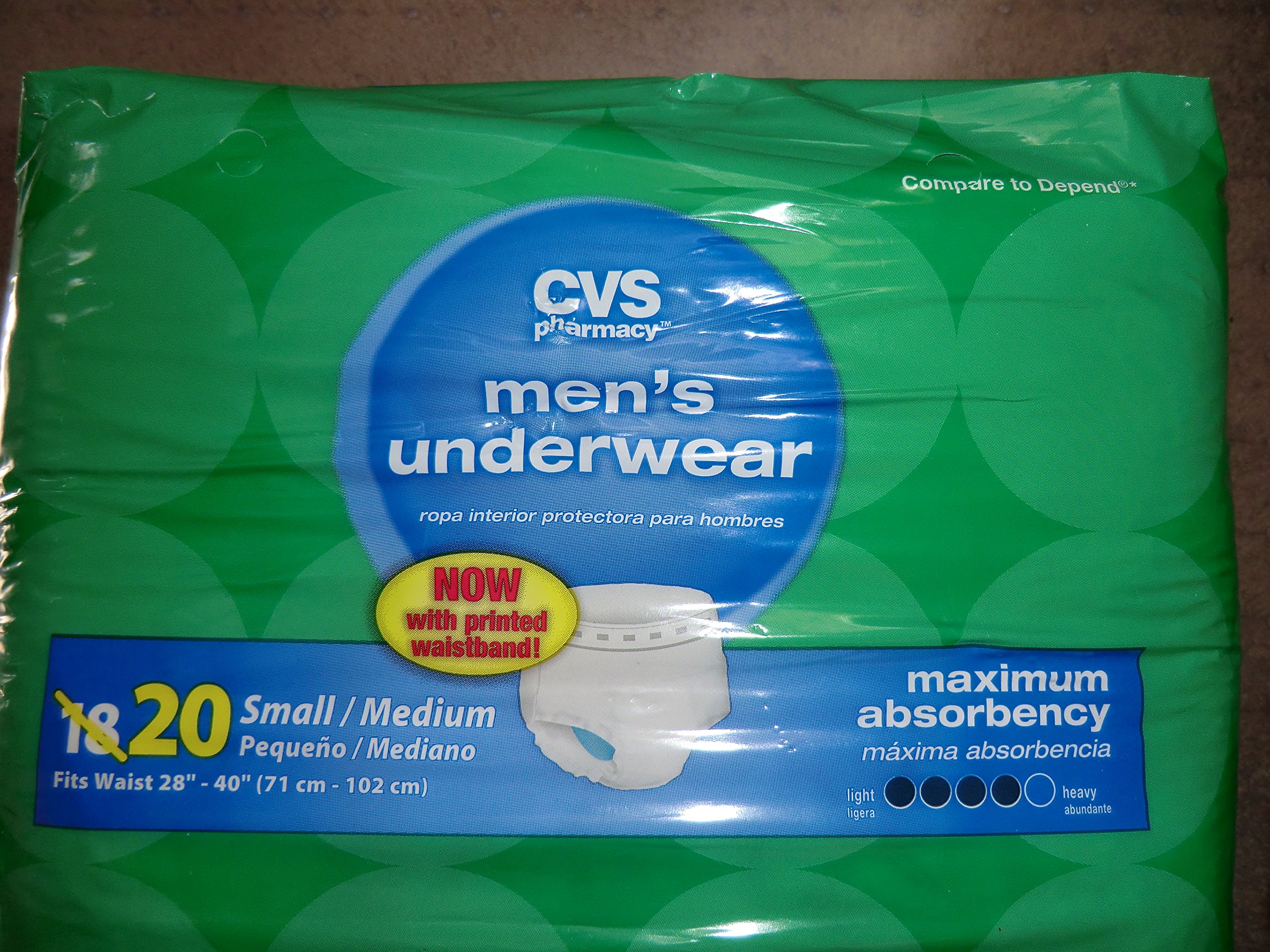 CVS Men's Underwear Maximum Absorbency Small/Medium (28-40 Inches) - Compare to Depends - (20 Count)