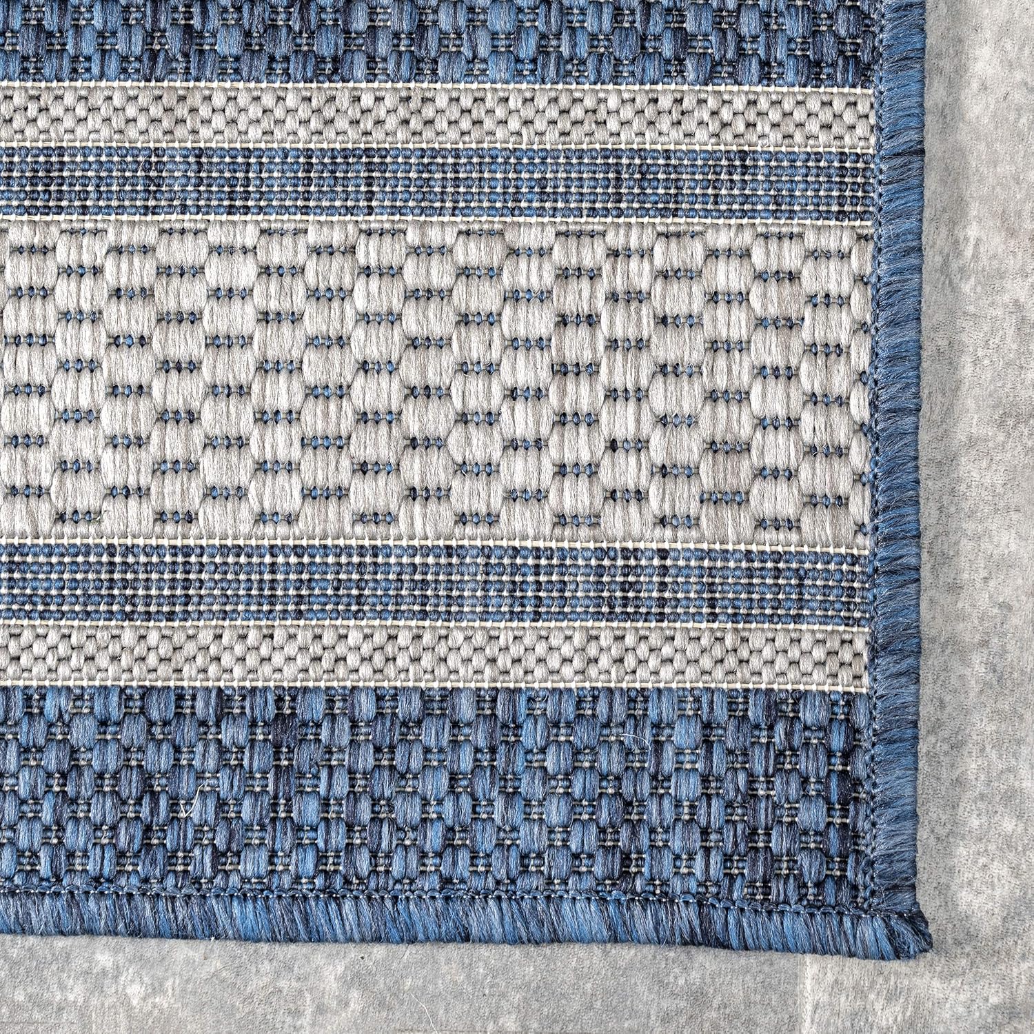 Rugs USA Romy Blue/Ivory, 2' x 8', Striped, Soft and Cozy, High Traffic, Stain Resistant, Easy Clean, Durable Runner for Indoor/Outdoor Patio, Deck, Porch, Garden, Courtyard