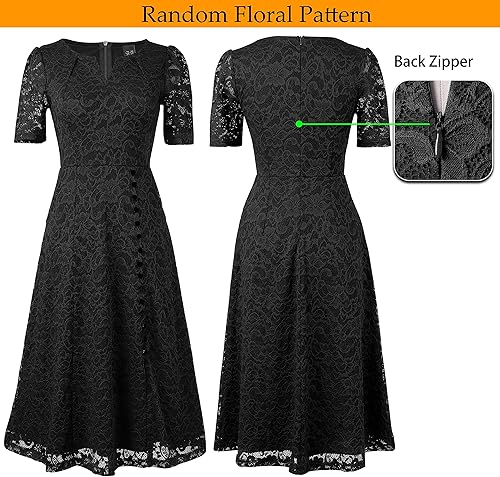 Miniatura 4 de VFSHOW Vestido midi plisado con cuello en V y botones para trabajo, oficina, negocios, acampanado, para mujer