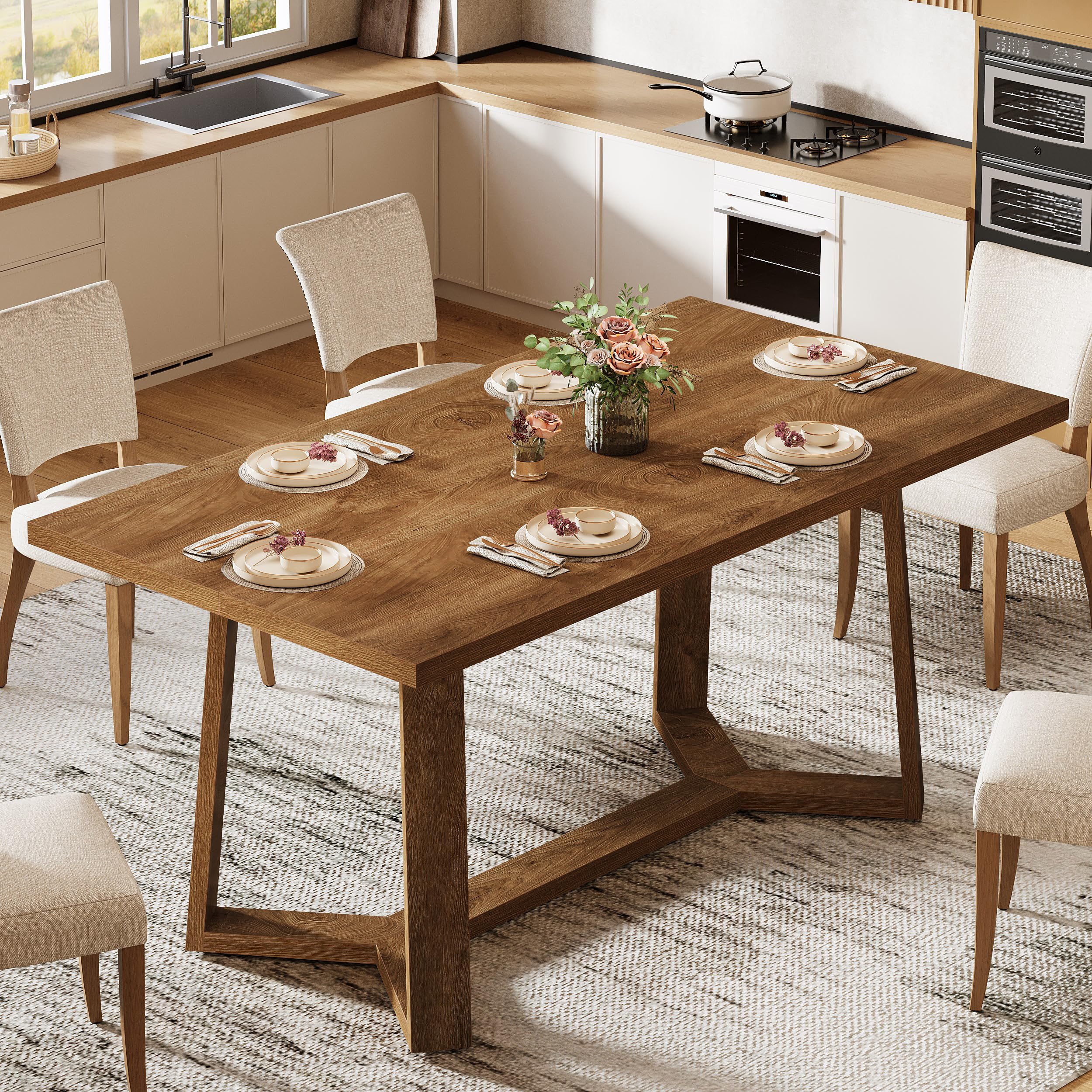 Tribesigns Mesa de comedor para 4-6 personas, 120 x 80 cm, moderna mesa de comedor de MDF con aspecto macizo, mesa de cocina rectangular - crea un ambiente acogedor