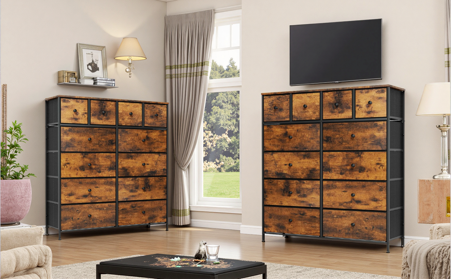 Cassettiera In Tessuto Con 12 Cassetti, Struttura In Acciaio, Piano In Legno, Tasche Laterali E Ganci, Per Camera Da Letto