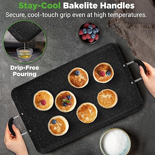 Miniatura 5 de NutriChef Plancha de doble quemador, parrilla antiadherente para estufa de gas, apta para lavavajillas, asas de baquelita a prueba de calor,