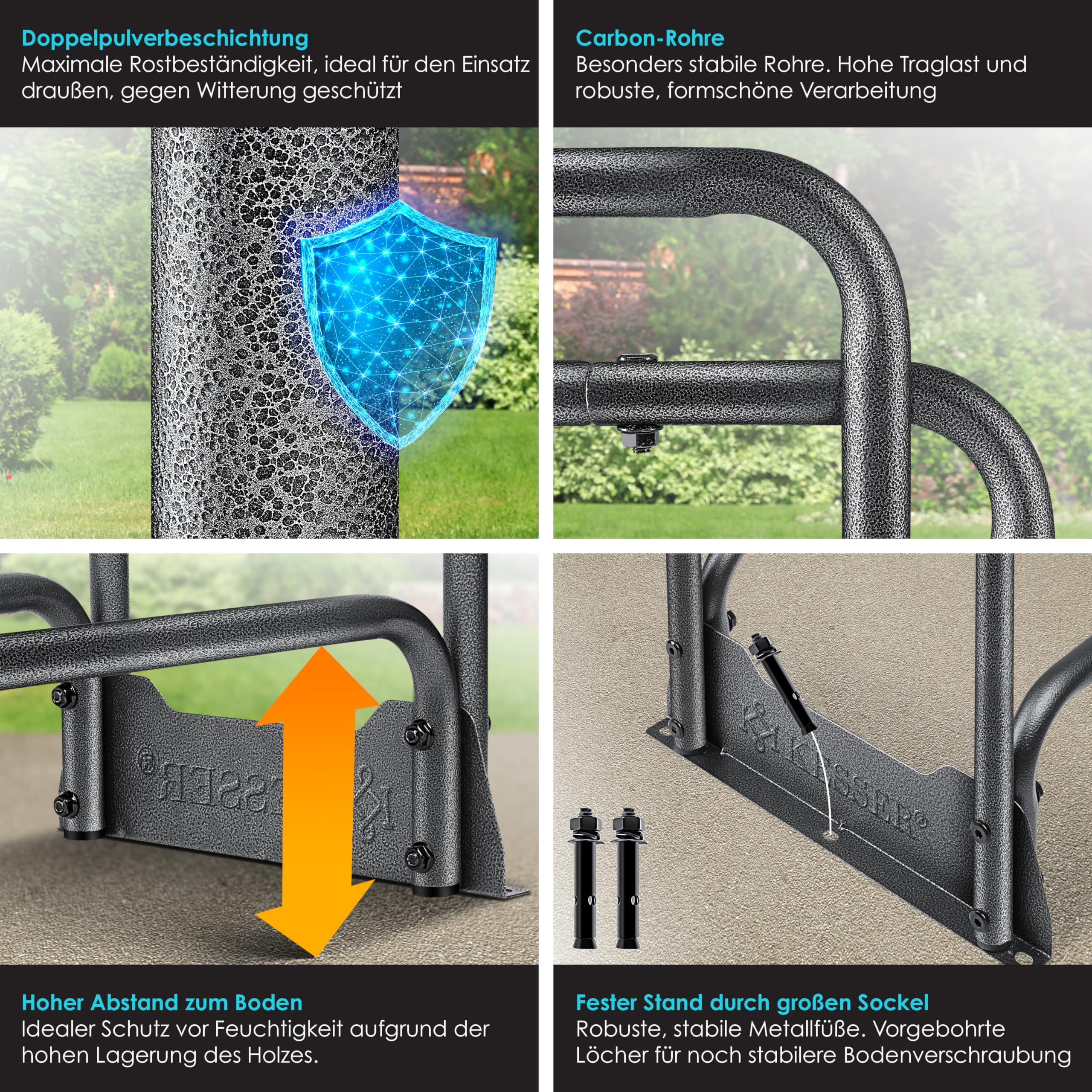 KESSER® Étagère à Bois de Cheminée en Métal - Extérieure, Cadre en Acier + Couverture & Gants - Abri de Chauffage 200kg - 130x36x117cm - 5