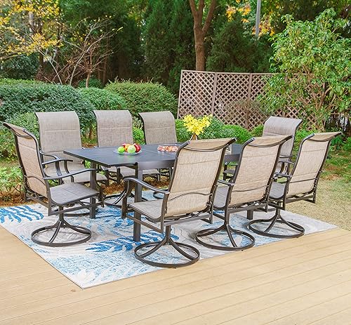 HERA'S HOUSE Juego de comedor de patio de 9 piezas, juego de sillas de mesa al aire libre para 8, 8 sillas de comedor giratorias, 1 mesa de comedor