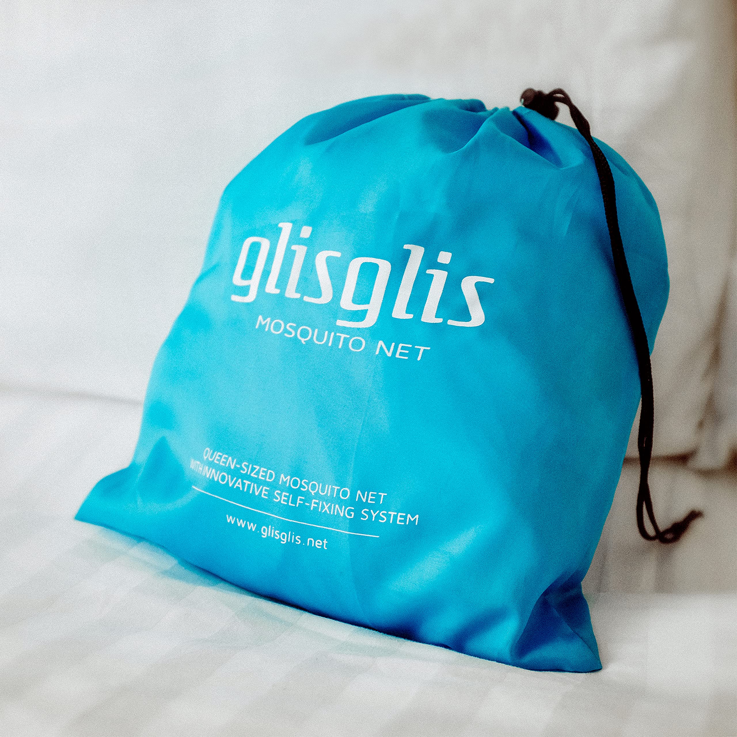 GlisGlis Moskitonetz Doppelbett mit Expander & Reißverschluss – Reise Mückennetz imprägniert, WHO-Zertifiziert | 140–180 x 200 cm | Karabiner & Aufbewahrungsbeutel