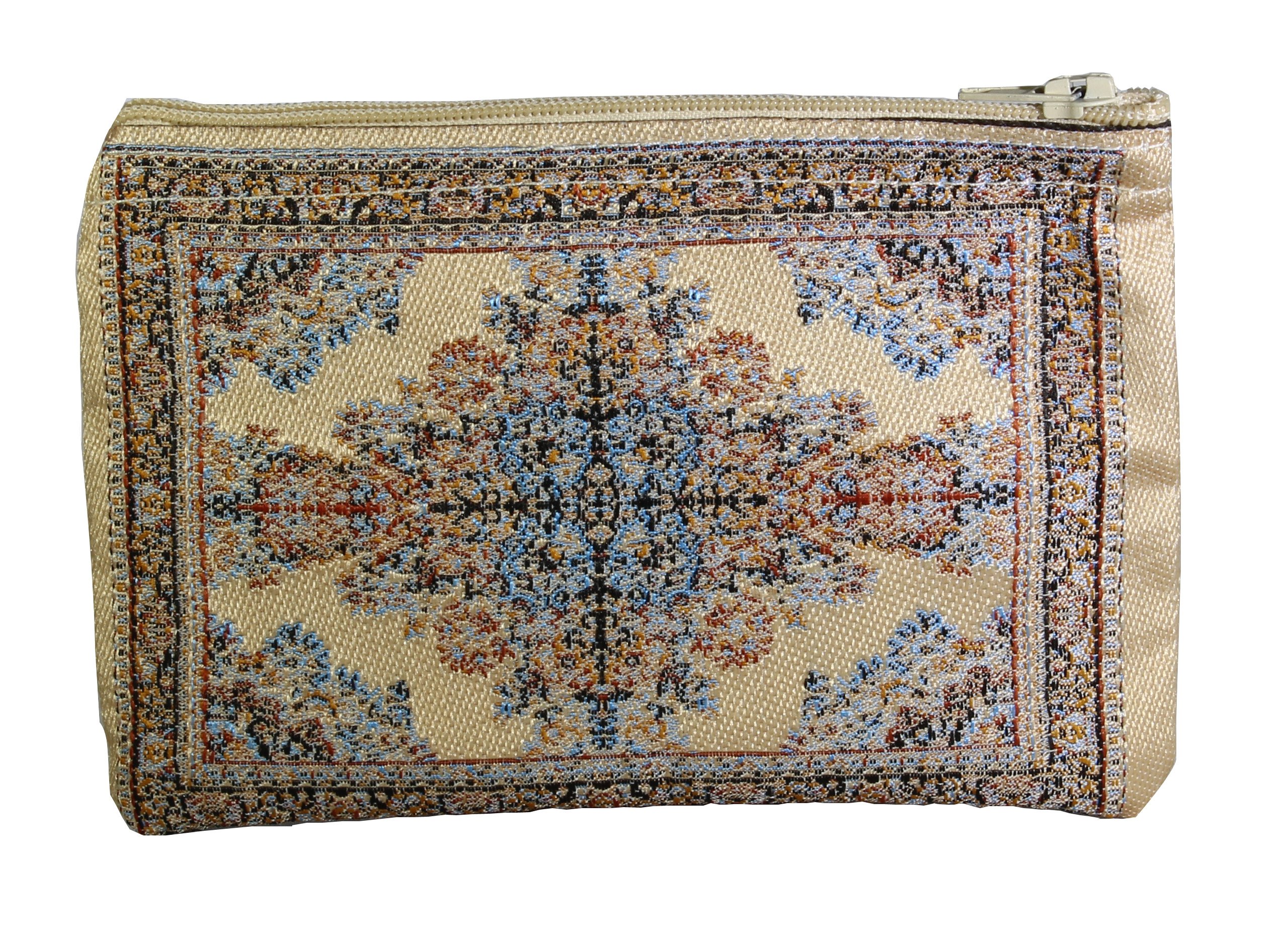 Unique Woman Coin Purse - Card Case - Floral Design - Fabric Oriental Rug (Beige)
