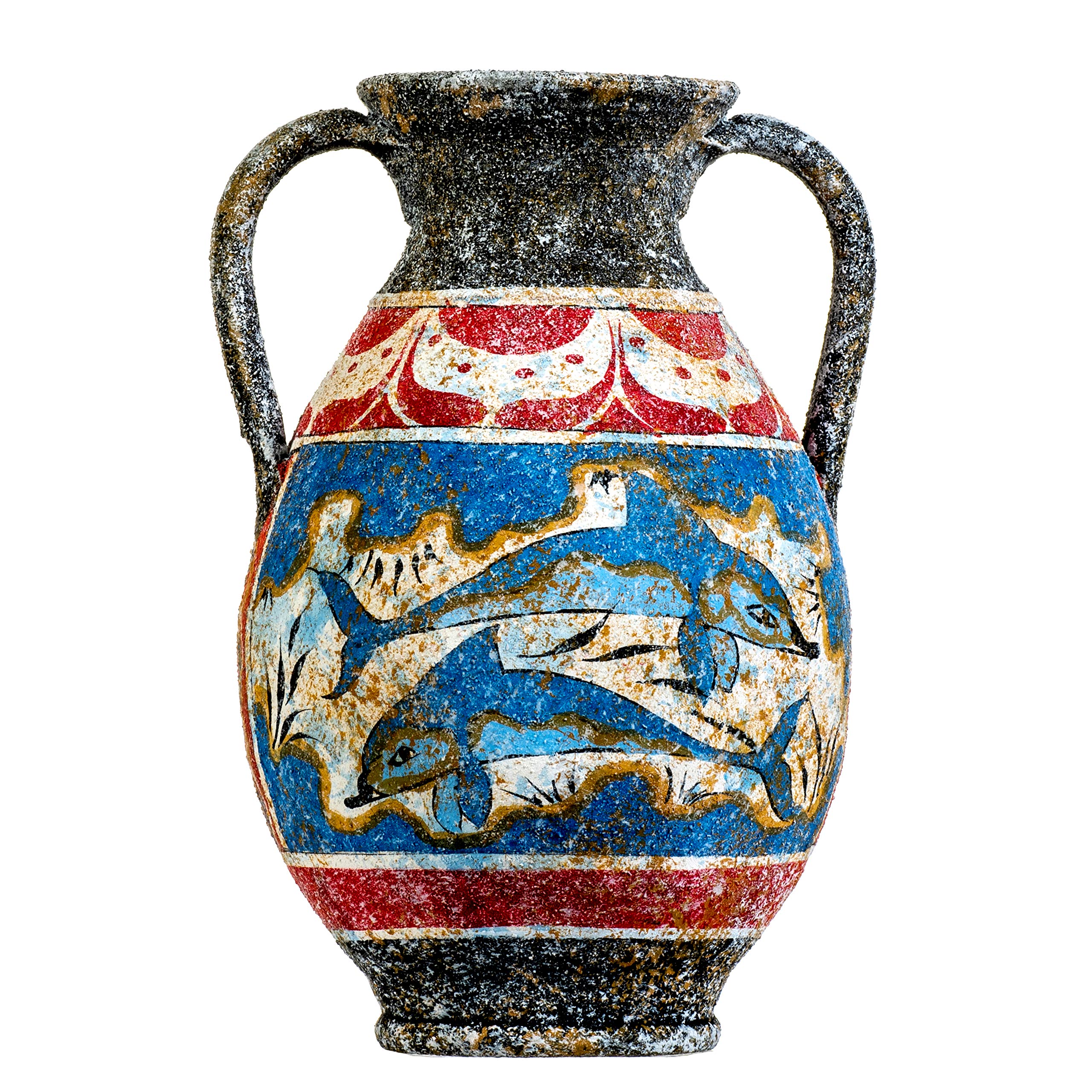 Antike, griechische Minoische Amphore, handgefertigte Keramikvase mit Fresko-Delfinen, Wandbild S