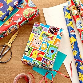 Hallmark Pokmon Wrapping Paper Rolls - Pikachu, Charmander, Bulbasaur Gift Wrap Paper (Set of 3 Rolls: 60 sq. ft. ttl.) for Birthday, Kids Parties, Gamers, Christmas Presents