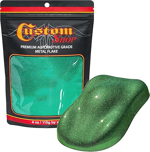 Custom Shop - Verde esmeralda - 4 onzas de escamas de metal mediano de 0.008 pulgadas de tamaño de 200 micrones - Alta calidad automotriz,