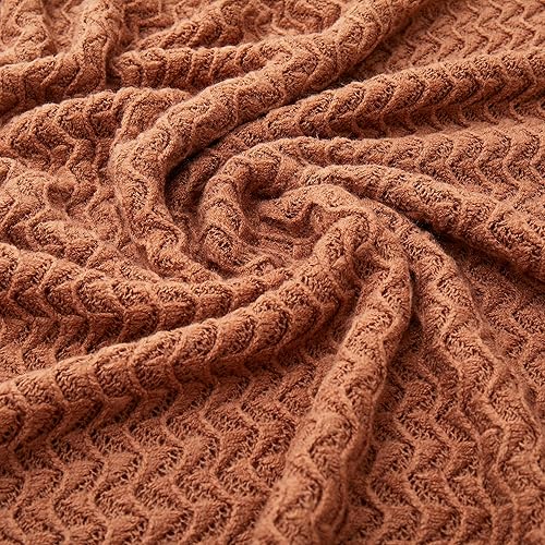 Miniatura 2 de Counfeisly Manta de punto acrílico con motivos de concha marrón, manta de cama suave, ligera y transpirable, para cualquier cama para todas las