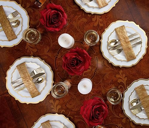 Miniatura 3 de PLASTICPRO Juego de 32 elegantes platos desechables de plástico que incluye 16 platos llanos y 16 platos de ensalada, platos de fiesta resistentes,