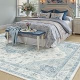 PureCozy Vintage Dywany Do Salonu Niebieski 200x300cm Zmywalne Dywan | Antypoślizgowy Dywanowa,Zmywalne Rugs,Sypialni Dy