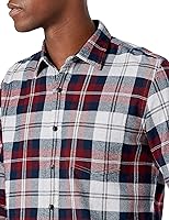 Vista 57 de Yaxa Essentials Camisas de franela de manga larga para hombre, corte ajustado, a cuadros con botones