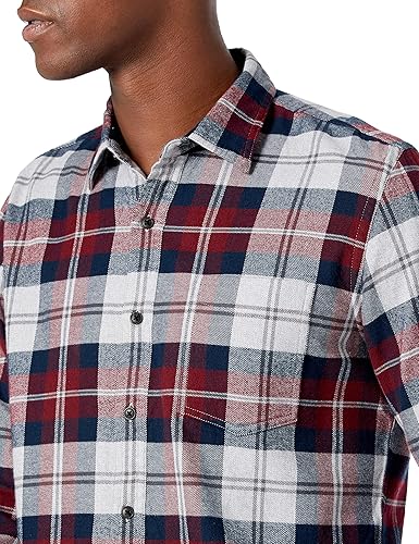 Miniatura 57 de Yaxa Essentials Camisas de franela de manga larga para hombre, corte ajustado, a cuadros con botones