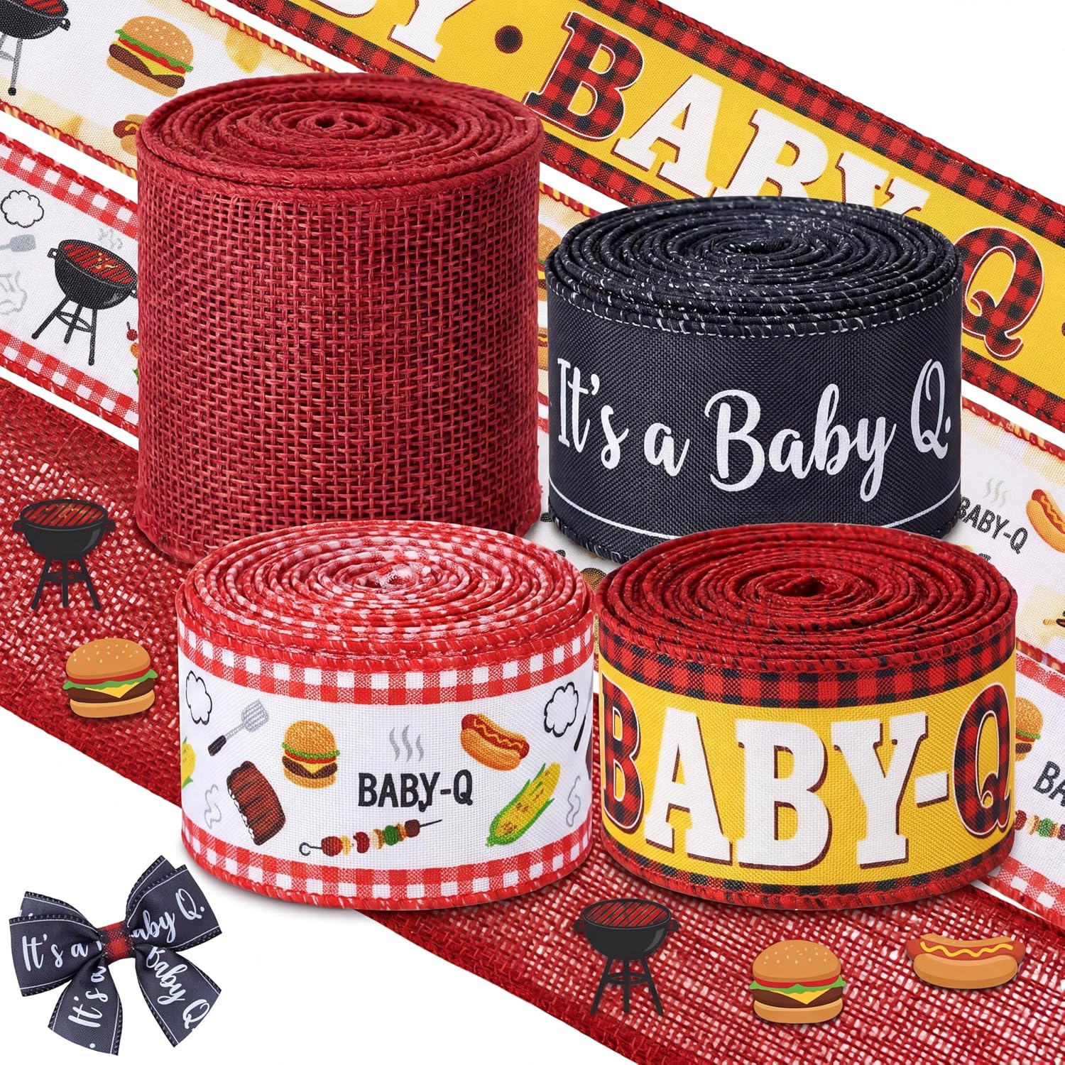 Waydress 4 Rolls It's A BabyQ Theme Ribbon 2.5 Inch Wired Baby Shower Ribbon for Diaper Cake Wreaths Bows Gift Wrapping DIY Crafts Girl Baby Shower Decoration