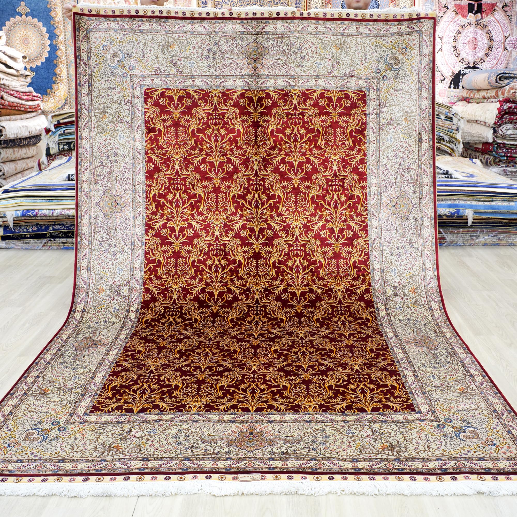 Yuchen Carpet Oriental Silk Rug 6x9 Red Hand Knotted Traditional Vintage Luxury Silk Area Rug for Living Room