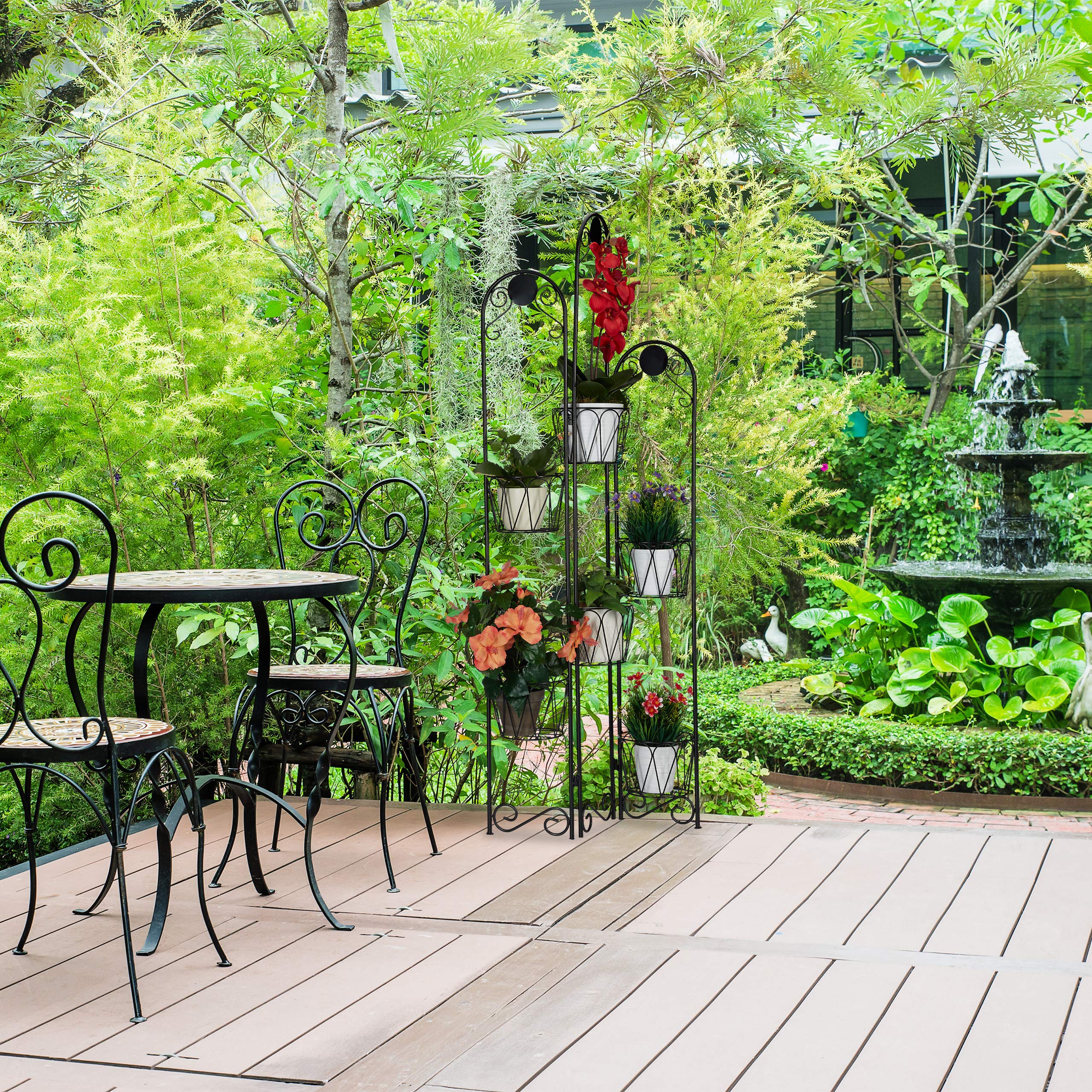 Relaxdays Supporto Metallico per Piante, Portavasi a Paravento, 6 Ripiani, per Interni ed Esterni, H: 140 cm, Nero