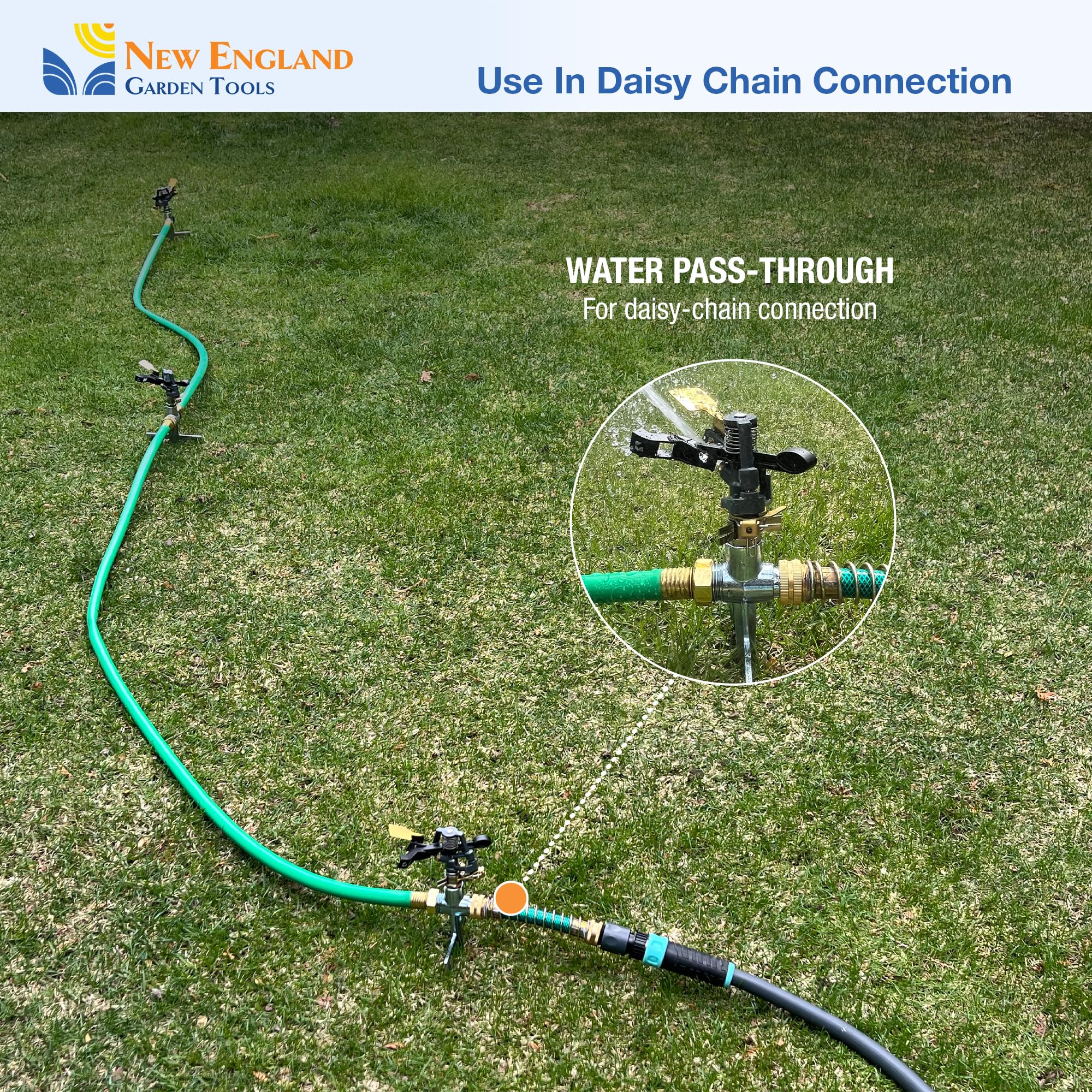 Aspersor de impacto pulsante para césped 300009, de servicio medio en estaca grande, ajustable a 360 grados New England Garden Tools