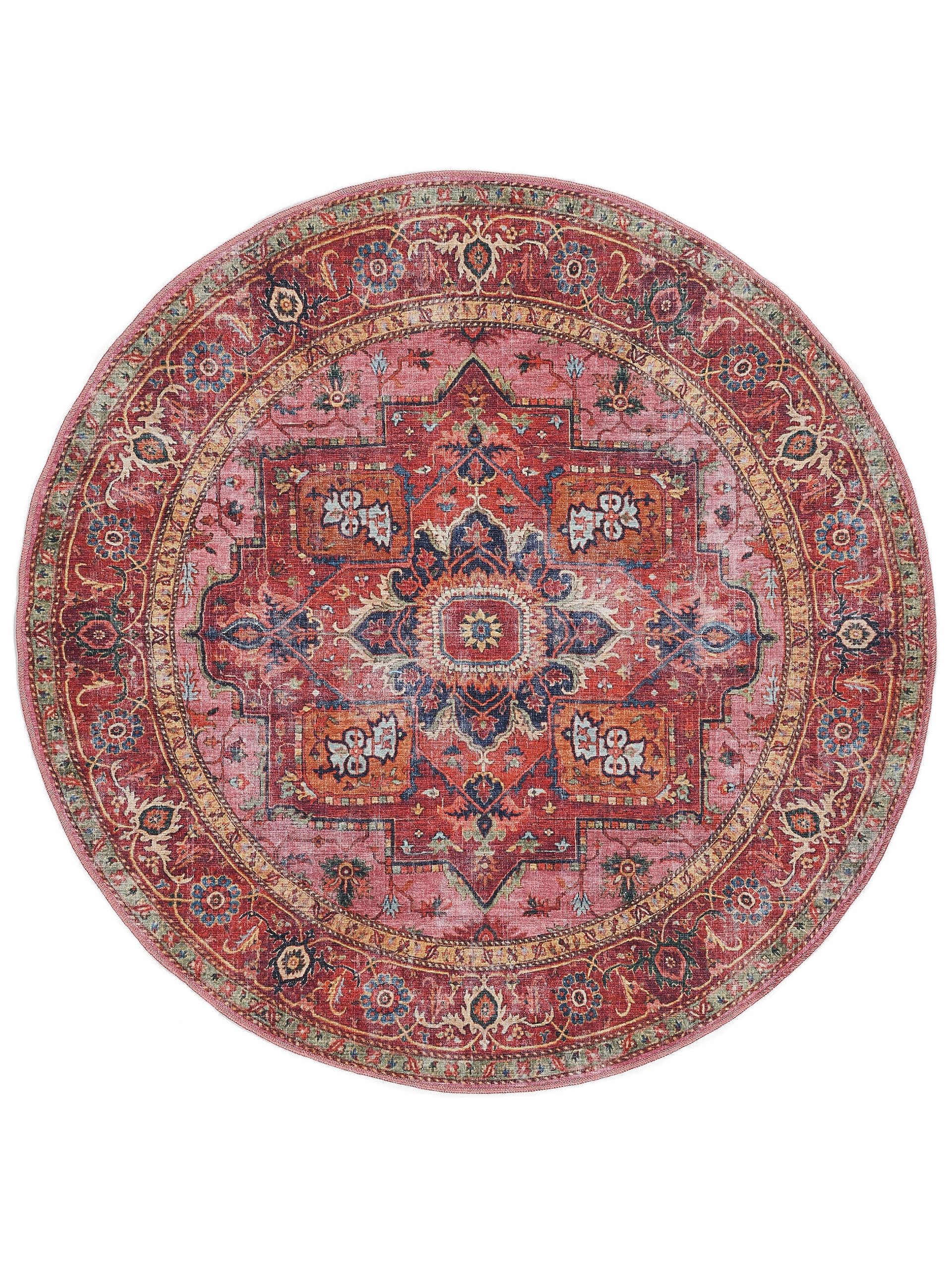 RugVista Georgia Oriental, Alfombra Moderna, Pelo Corto, ∅ 160 cm, Redonda, Calidad cert. Oeko-Tex Standard 100, Chenilla, Pasillo, Dormitorio, Cocina, Salón, Despacho, Rojo/Rosa