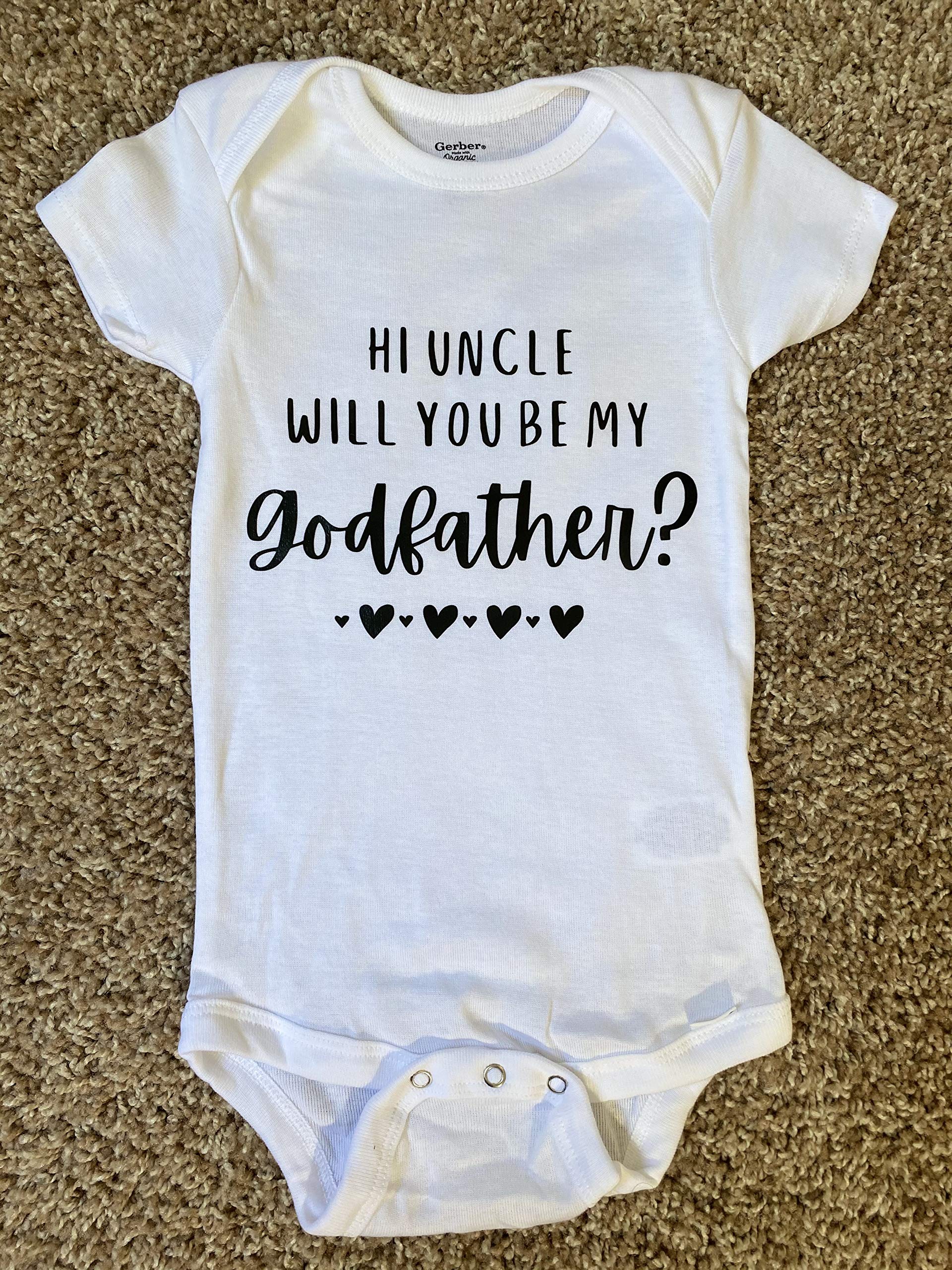 Generic Hi Uncle Will You Be My Godfather? Onesie | Tio | Baptism Onesie | Padrino (3-6 Months), White