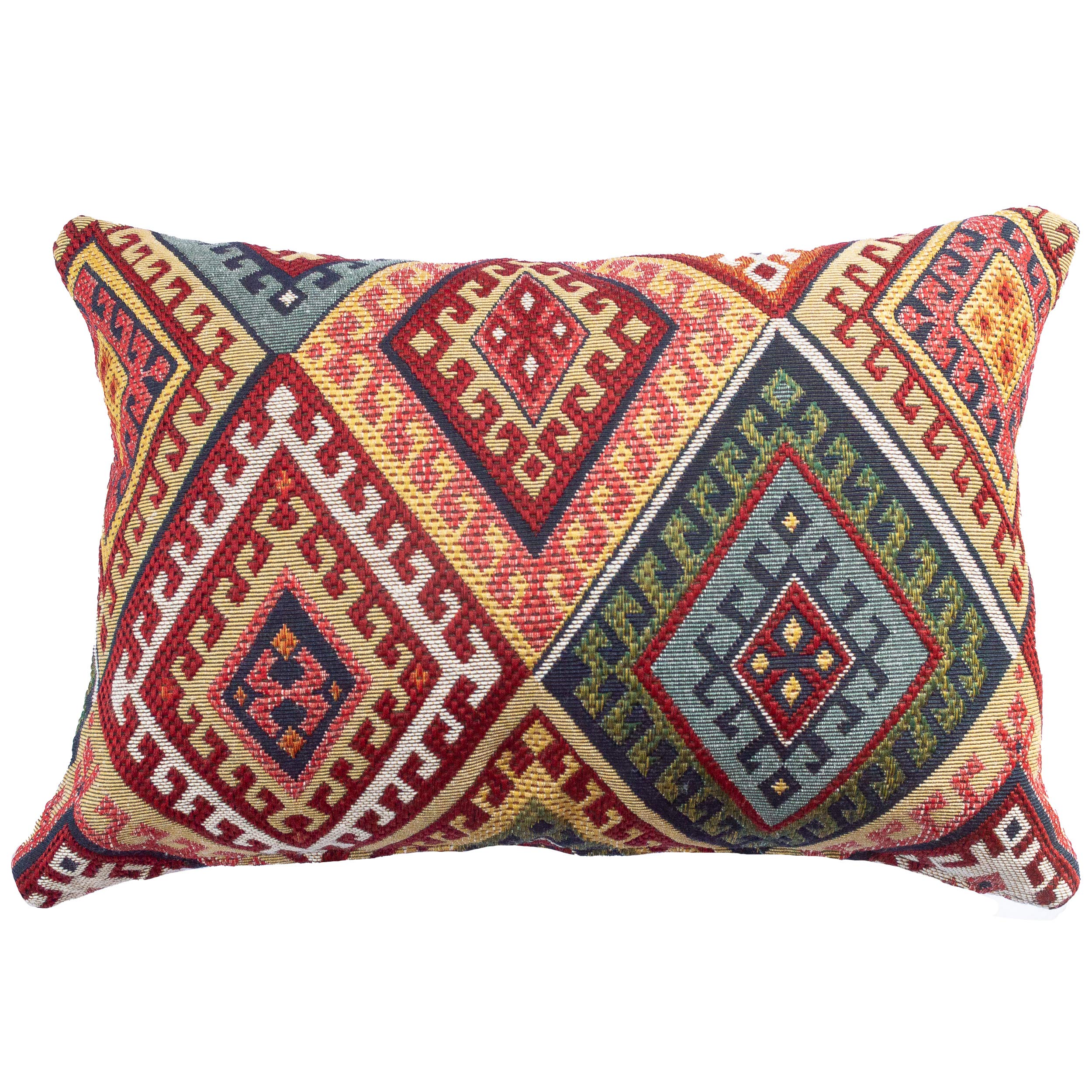 Linen Loft Multi Traditional Turkish Kilim Style Cushion. 17" X 12" Rectangle Boudoir Pillow Cover. Heavyweight Upholstery Woven Kilim Fabric Diamond Pattern (43Cm X 30Cm Cover Only)
