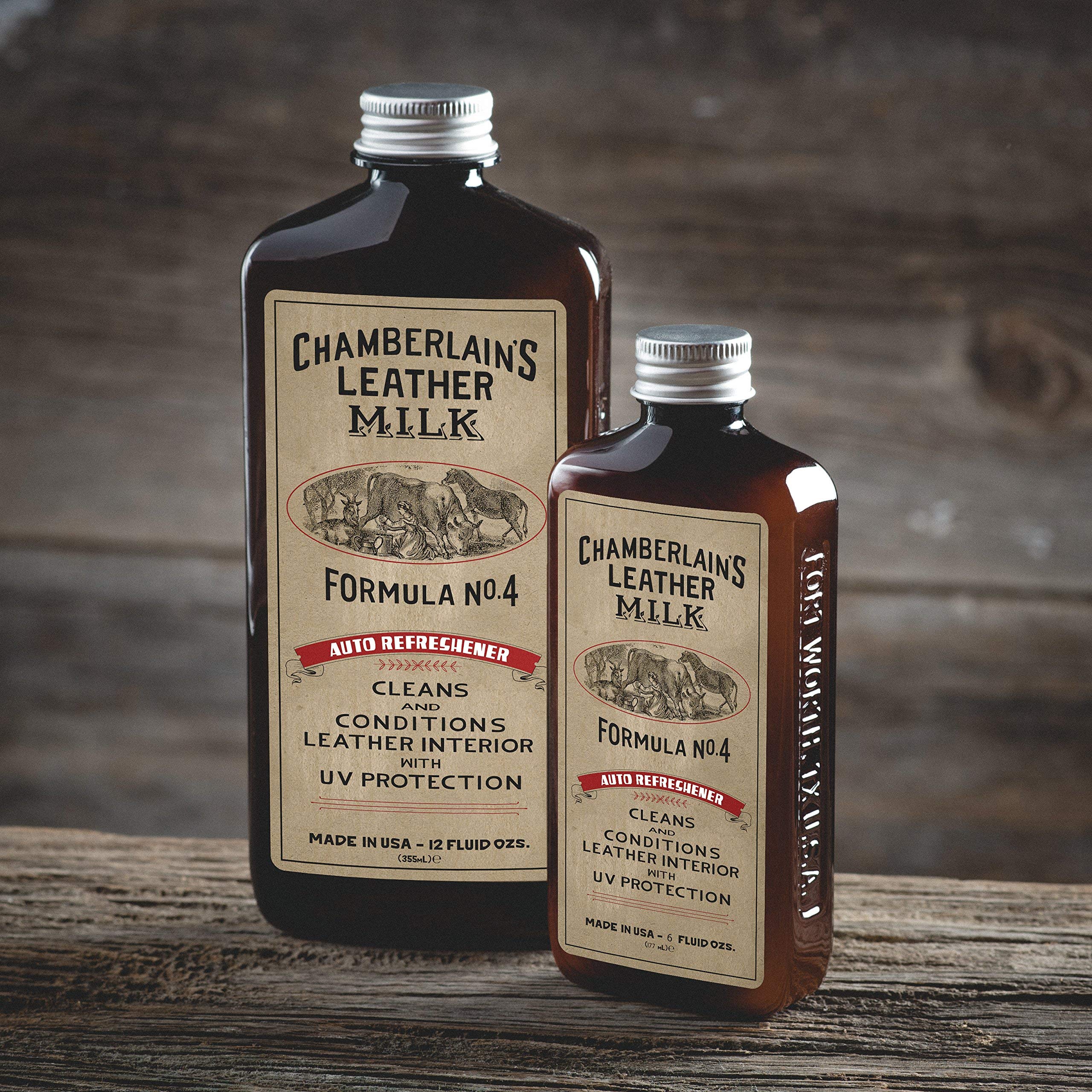 Chamberlain's Leather Milk - Auto Refreshener No. 4 - Acondicionador y Limpiador Natural - para el Cuero del Coche - Protege contra los Rayos UV - con Almohadilla - 0.18 L