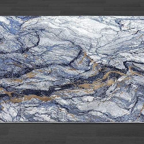Miniatura 7 de Abani Regal Collection - Alfombra de área, diseño de mármol azulgris, 4 x 6 pies, fácil de limpiar, duradera para niños y mascotas, no desprende